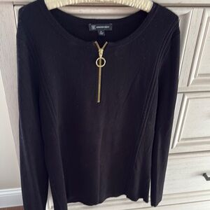 INC International Concepts Blue Ribbed Fitted Long Sleeve Top